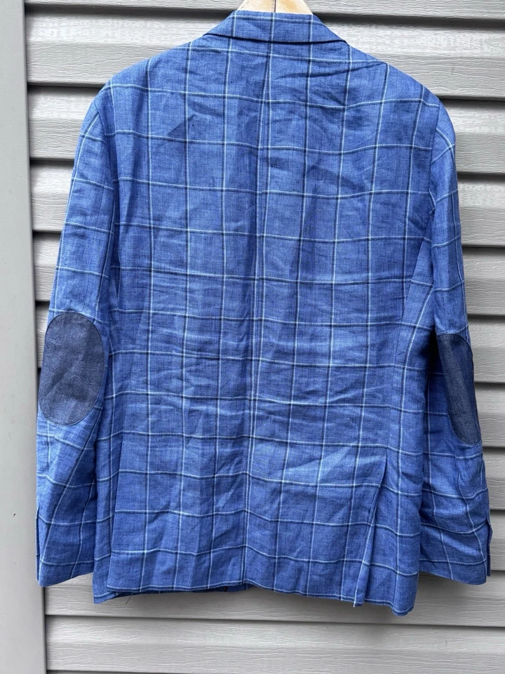 Blazer TALLIA Para Hombres Abrigo Deportivo Chaqueta de Dos Botones 46L Lino Azul Traje Parche Codo Foto 2 de 4