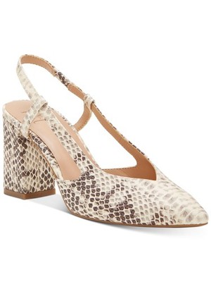 INC Womens Beige Snake Print Open  Brelina Toe Block Heel Slingback 6 M