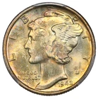 1942 Mercury Silver Dime PCGS MS-65 FB CAC Sticker Rainbow Toned End Roll Album