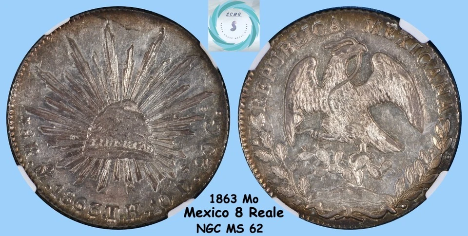 1863-Mo TH Mexico 8 Reales NGC MS 62 KM #377.10 - Eye Pleasing Lustrous Patina!! - Image 4 of 4