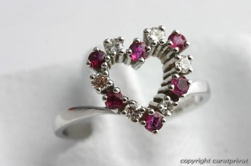 Ruby ring heart 750 18ct white gold brilliant dia… - image 1
