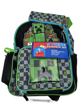 Minecraft Kids 5 Piece Backpack Lunch Bag Supply Case Key Chain Set NEW