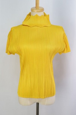 Authentic PLEATS PLEASE Yellow High Neck Short Sleeve Top 094 9773