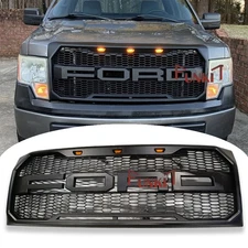 Upgrade Raptor Style Grille For 2009-2014 Ford F150 Bumper Grill w/Letters Black