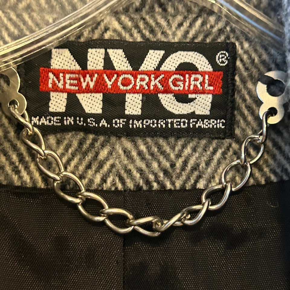 NYC New York Girl Herringbone Tweed Wool Blend Duster Coat Size 6 - Image 3 of 4