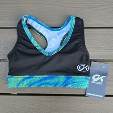 GK Elite Black/teal CROP TOP Leotard Bra Gymnastics Cheer Dance Sz: CXS 4 New