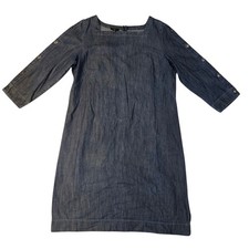 Talbots Womens 10P Shift Dress Blue Denim Chambray Long Sleeve Square Neck