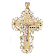 Two Tone Jesus Christ on Cross Charm Pendant 14k Gold 7.6 Grams