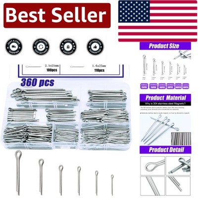 Split Pin Fastener Clips Set - 360PCS of 304 Stainless Steel, 6 Sizes Included
