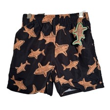 UZZI Boys Swim Trunks Size Small NWT Black Beige Shark Print 40