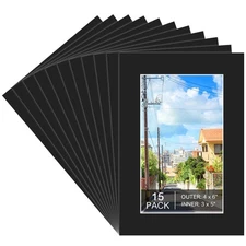 Prudiut 15 Pack 4x6 Black Picture Mats, Frame Mattes for 3x5 Pictures Display...