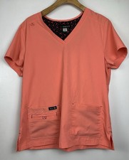 KOI Basics Scrub Top Large Coral V-Neck Short Sleeve Pockets Medical Nursing