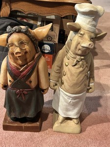 Vtg Bombay 25" R Shipman Pig Chef Maid Sculptures Kitchen Restaurant Decor(both)
