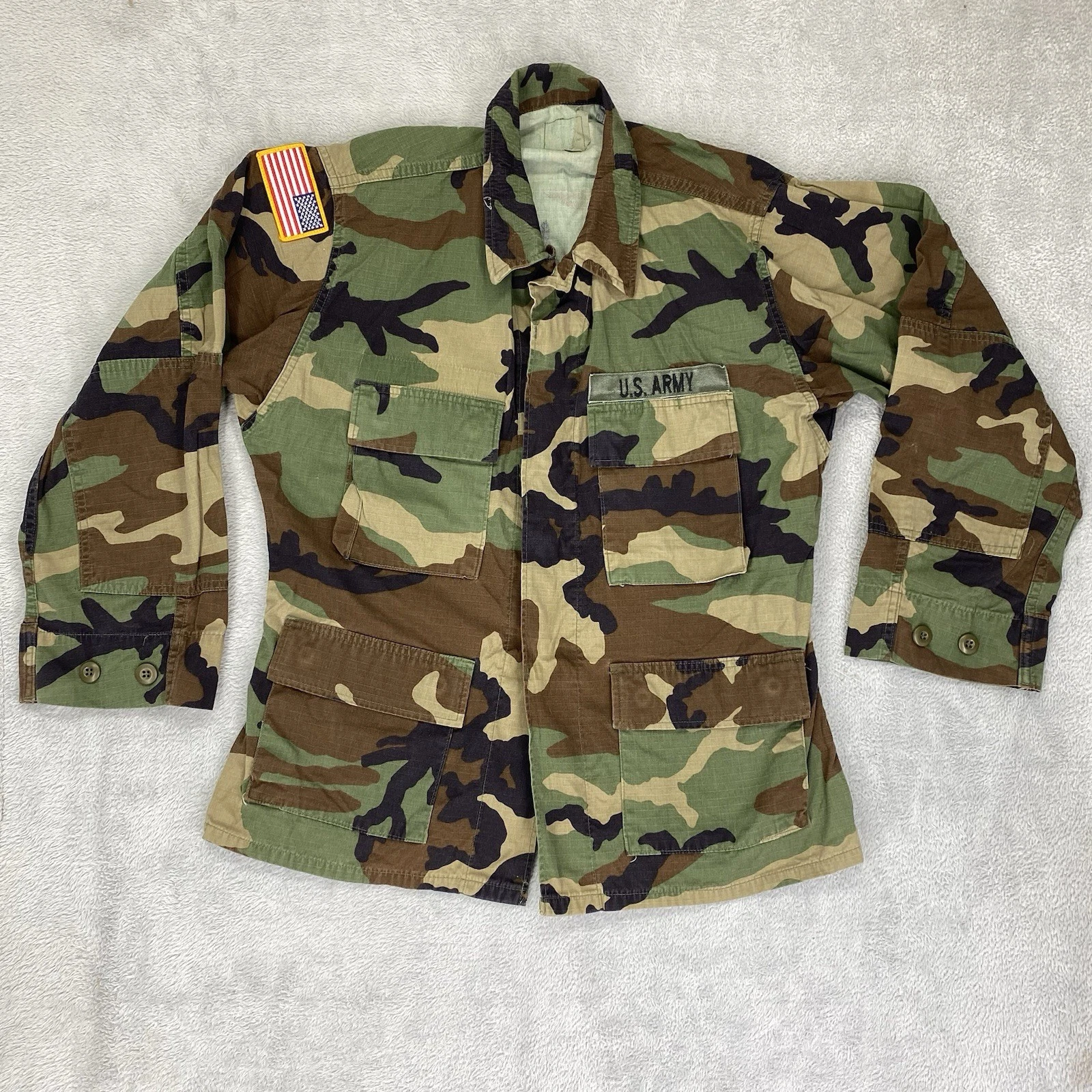 US Army Woodland Camo Jacket Mens Small Short Hot Weather (Year 1993) VTG