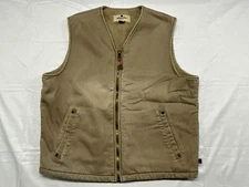 Woolrich Vest Men's L Tan Sherpa Lined Canvas Workwear Full Zip USA Heavy Canvas