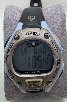 VINTAGE (9/99) LADIES TIMEX IRONMAN TRIATHLON 30 LAP FLIX 171 IN GRAY/BLUE