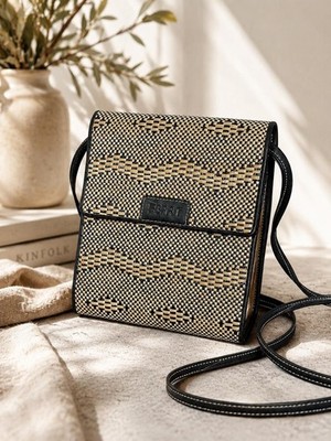 Vintage 80s/90s Esprit Woven Crossbody Wallet Purse Black & Cream Minimalist Bag