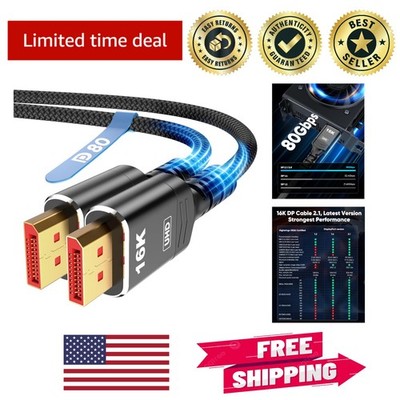 Ultimate 15FT Braided 80Gbps DisplayPort Cable, 16K@60Hz Gaming Experience