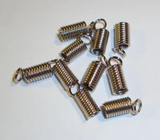Silver metal spring coil & loop end crimp spacer tube bead fits 2mm cord 12pc