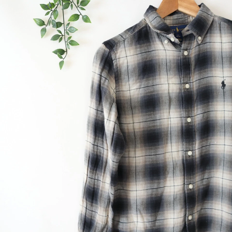 Ralph Lauren Boys' Beige & Gray Plaid Long Sleeve Button Front Shirt Large 14-16 - Image 2 of 4