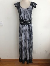 RXB Cap Sleeve Maxi Dress Blue-Gray, Black & Gray Tie-Dye Size M New! NWT!