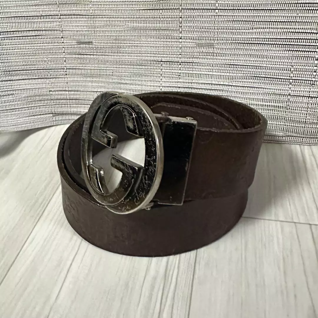 GUCCI Ceinture imbriquée GG cuir, cuir véritable