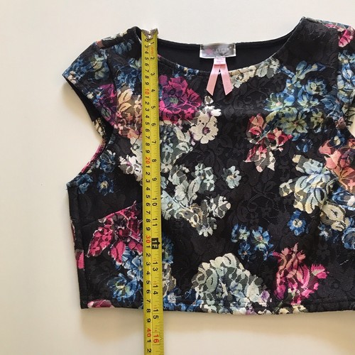 Lipsy London Women's Size UK 10 Black Multi Coloured Floral Crop Top - Picture 5 of 6