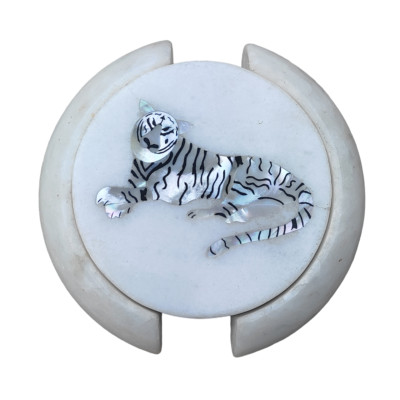 Marble Stone Tea Coaster Handmade Tiger gemstone inlay work Pietra Dura Gift Him