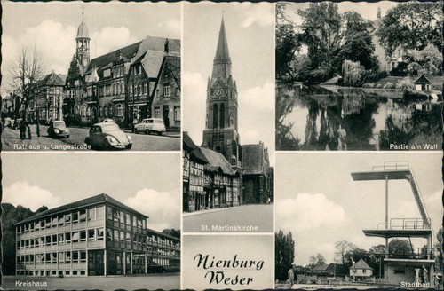 Nienburg/Weser MB VW Käfer Beetle, Langestraße, Kreishaus, Stadtbad 1963