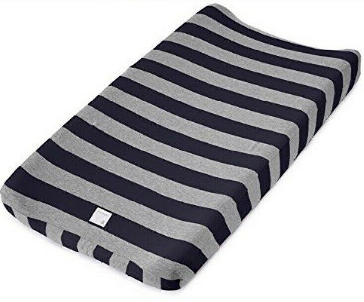 Burts Bees Jersey Changing Pad Cover organic cotton blue gray new