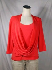 Joseph Ribkoff Shirt Top Blouse Orange Draped Front 3/4 Sleeve Women's 12