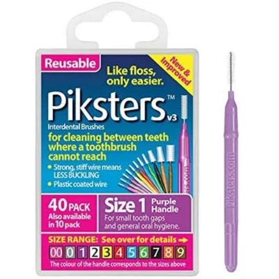 Piksters Interdental Brush - Size 1 Purple 0.50mm - 40 Brushes Per Pack x 6 Pack