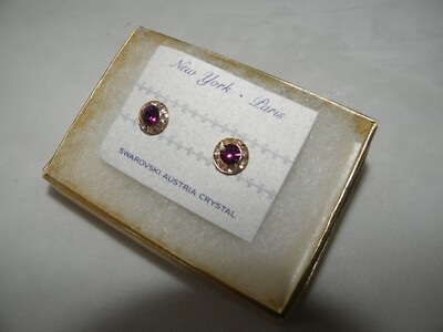 FUSCHIA HOT PINK EARRINGS AUSTRIAN CRYSTAL STUD W/ POSTS GOLD TONE NEW