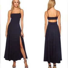 NWOT Susana Monaco String Long Slit Cutout Maxi Sundress in Navy Blue sz L