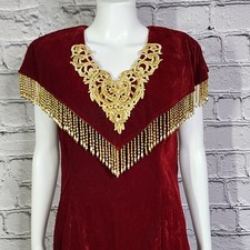 My Fashion Beaded and Embroidered Ruby Velour Dress, Women's Medium