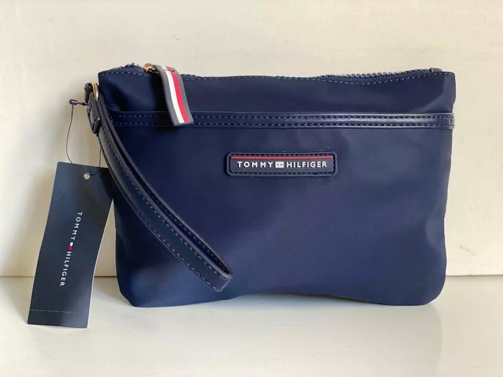 TOMMY HILFIGER NAVY BLUE NYLON WALLET CLUTCH BAG POUCH WRISTLET 48 SALE