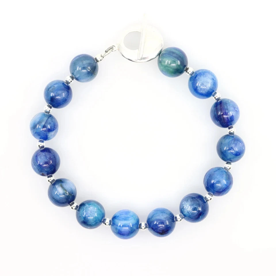 Blue Kyanite Beaded Bracelet with Handcrafted Sterling Silver Toggle Clasp - Image 3 of 4