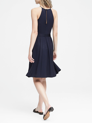 Banana Republic Navy Polka Dot Pleated Fit & Flare Dress #333581 NWT! 14  Petite