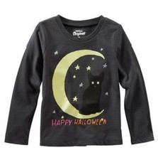 Oshkosh Originals NEW Toddler Girl 3T Glow in the Dark Moon Halloween Tee Black