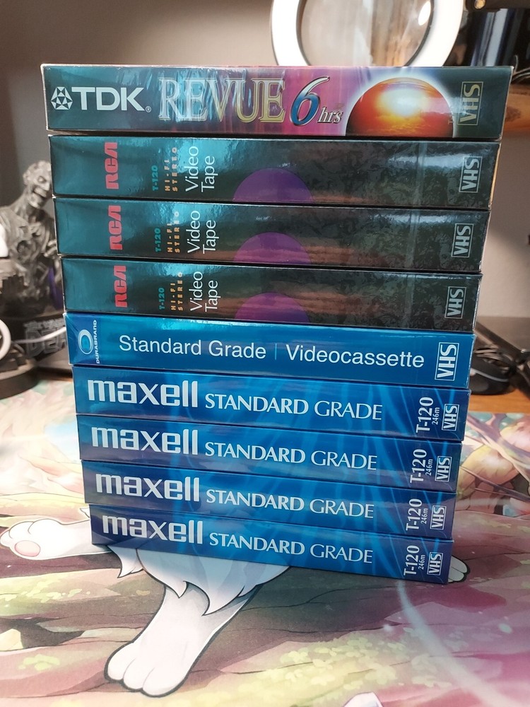 Pack of 9 Sealed Blank VHS Tapes Maxell RCA TDK Durabrand T-120 Pack of 9 Sealed Blank VHS Tapes Maxell RCA TDK Durabrand T-120