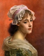 Oil painting gustave jean jacquet - lost in thought nice young lady girl beauty