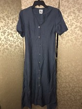 24 HOUR SALE Laura Ashley Vintage Blue Silk Linen Summer Shirt Dress Size 8