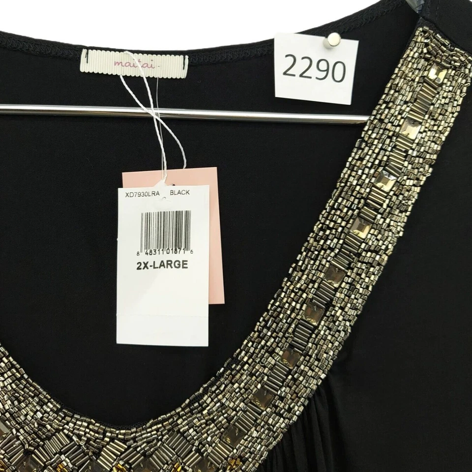 Новый с Ярлыками $79 Mai Tai женщин 2 X бисером доломан рукав черный вязаный топ, гирлянда - Изображение 2 из 4