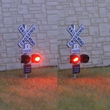 2 x N scale model railroad grade crossing signals lights LED made 2 track sign
