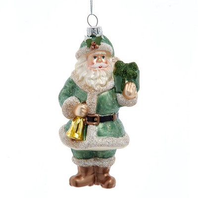 Kurt Adler Winter Green Santa With Gift Ornament T3815