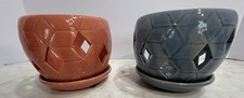 Set Of 2 Ceramic Orange And Blue 4&rdquo;H x 4.5&rdquo;D Orchid  Planters