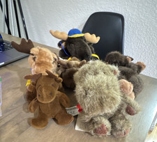 Lot of 6 Moose mix Plush Stuffed Animal Brown Christmas Vintage