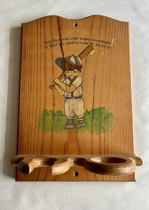 Vintage Handmade Wood Wall Hanging Plaque Baseball & Baseball Bat Holder