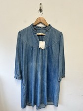 Zara Denim Smock Emma Mini Dress Size Medium Blue Chambray 100% Cotton BNWT