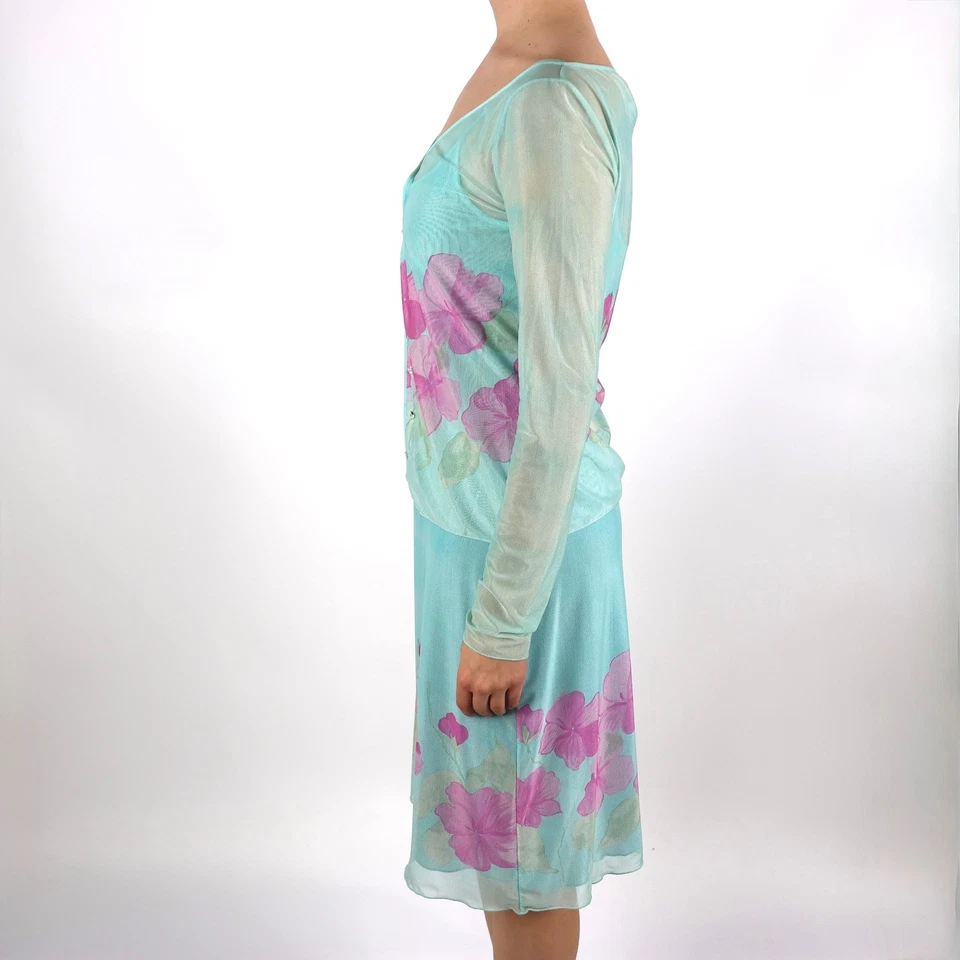 Blugirl Blumarine Vintage 3 Piezas Turquesa Malla Floral Conjunto Vestido Talla M Foto 4 de 4